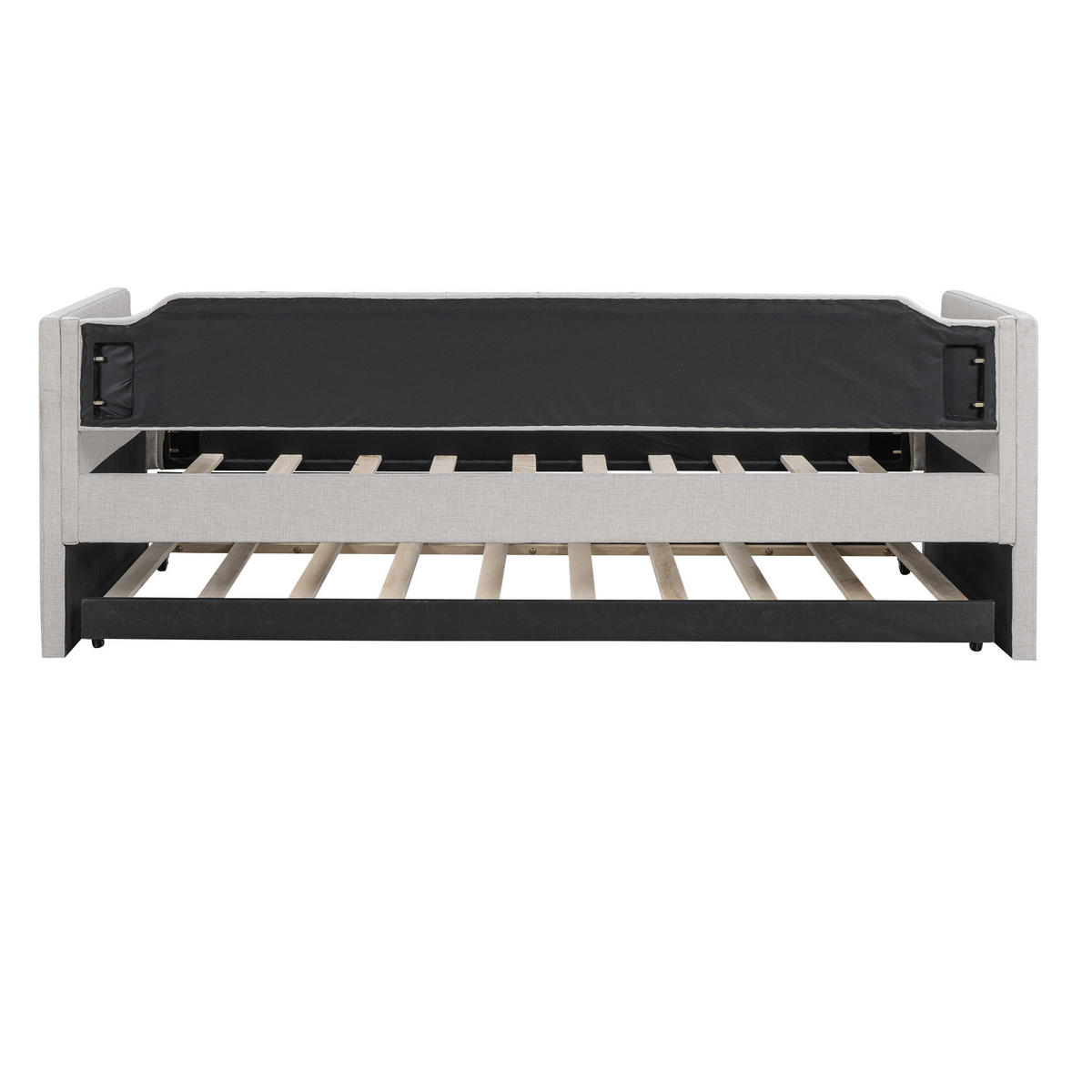 TAGESBETT 90x200cm Beige Gepolstert Einzelbett mit Rollbett Klappbar - Beige, Holz (90/200cm) - FLIEKS