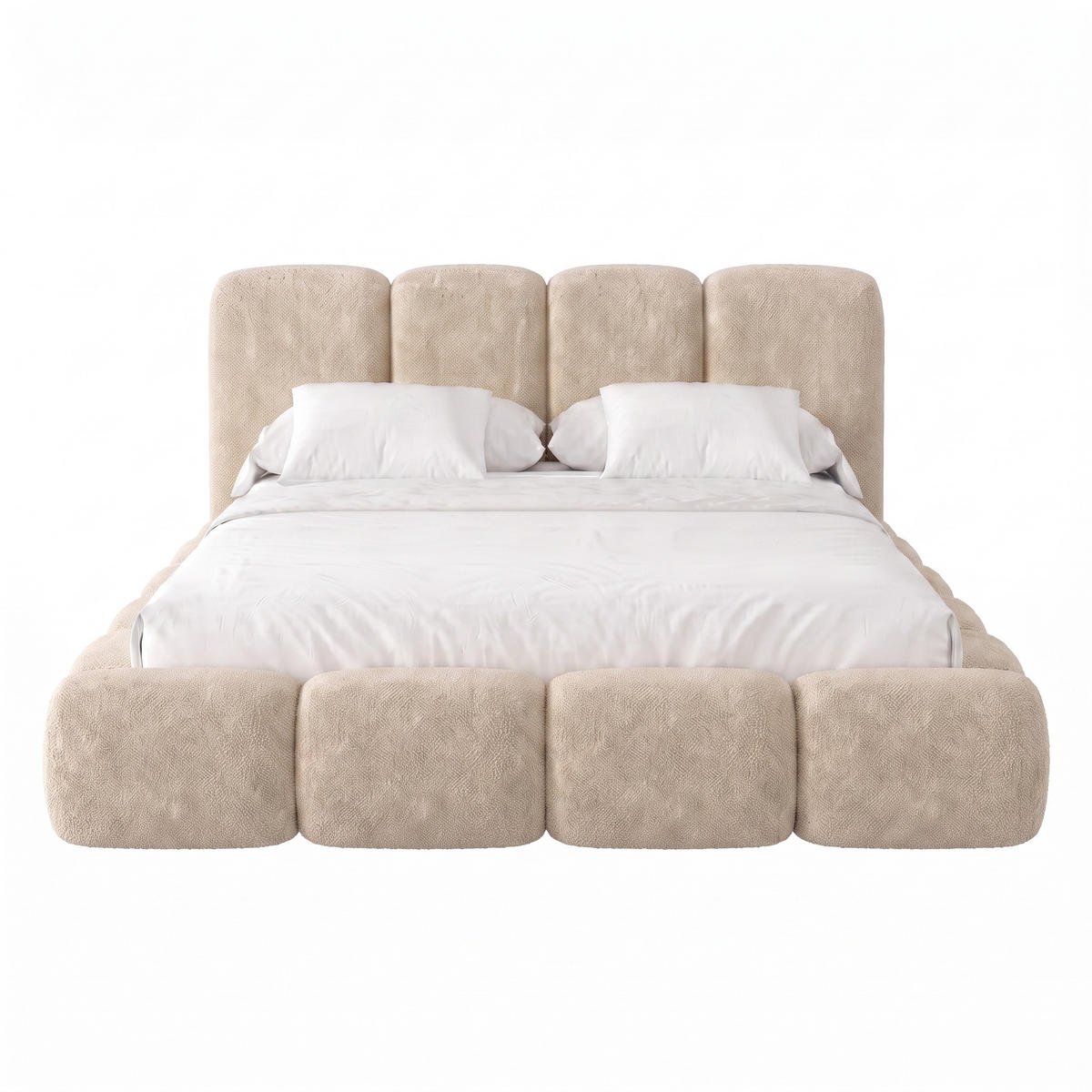 POLSTERBETT SUENO MAXI 180x200 cm in Creme, gepolstertes Kopfteil, Metalllattenrost, Bettkasten, Chenille-Stoff - Creme/Naturfarben, Holz/Textil (180/200cm) - Muffo