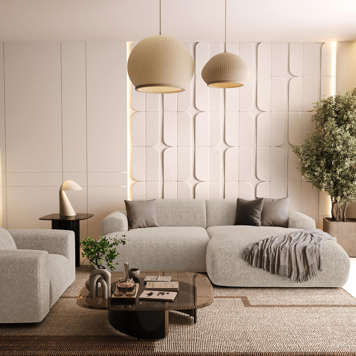 ECKSOFA RECHTS Gemusterter Samt Beige 266cm - Beige, Textil (266/165cm) - Sia Home