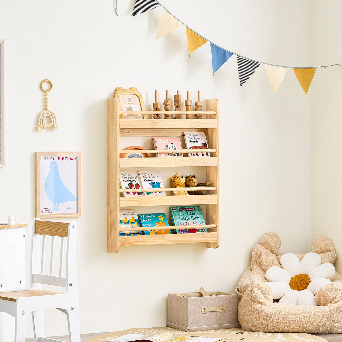 BÜCHERREGAL für Kinder mit 4 Ablagen, Kiefer - Naturfarben, Holz (60/80/12cm) - SoBuy