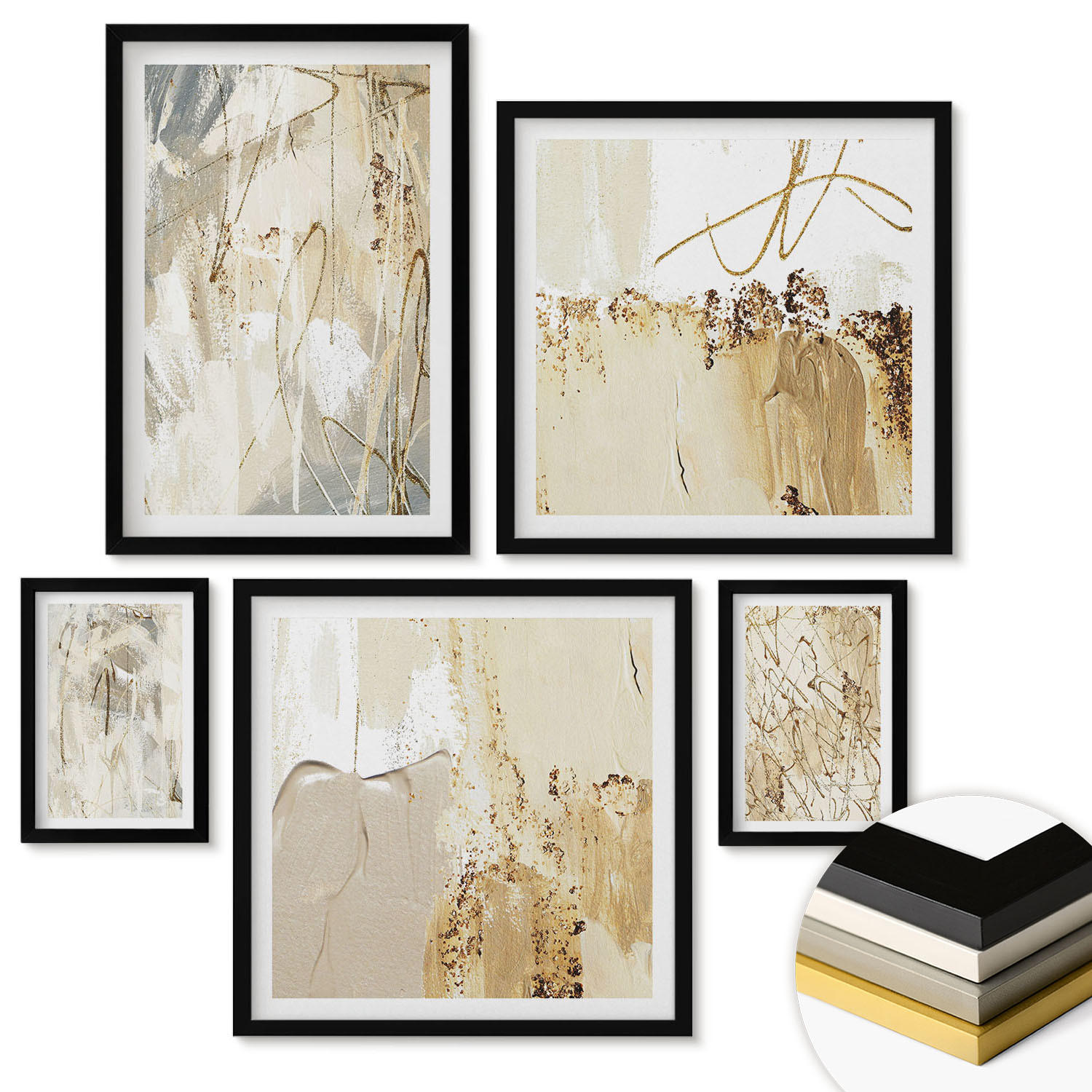 WANDBILDER 5er-Set - 50x50 cm & 20x30 cm & 40x60 cm Schwarzer Rahmen - Haus am Wasser, Toastsegelboot - Schwarz, Kunststoff (40/60cm) - ArtPrintCave