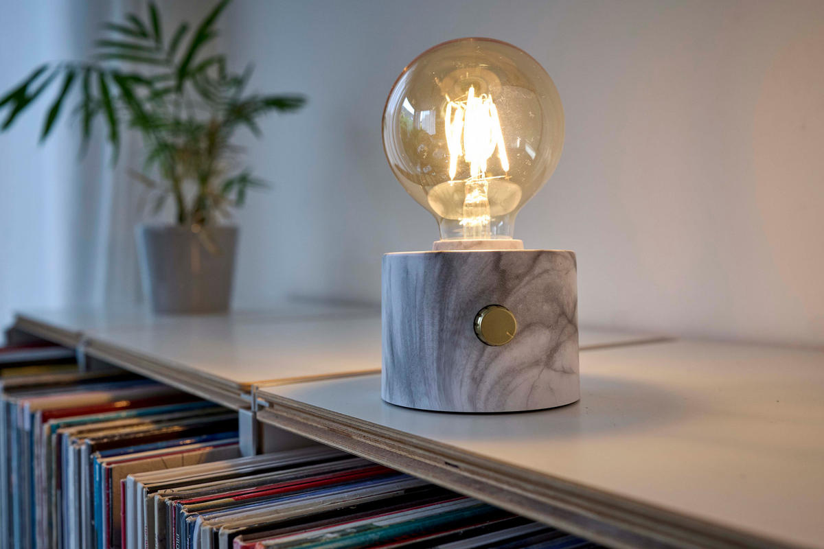 LED-TISCHLAMPE Vintage Edison dimmbar 10x9x16cm Marmor - Weiß Hochglanz, Kunststoff (10/8.7/16cm) - Northpoint