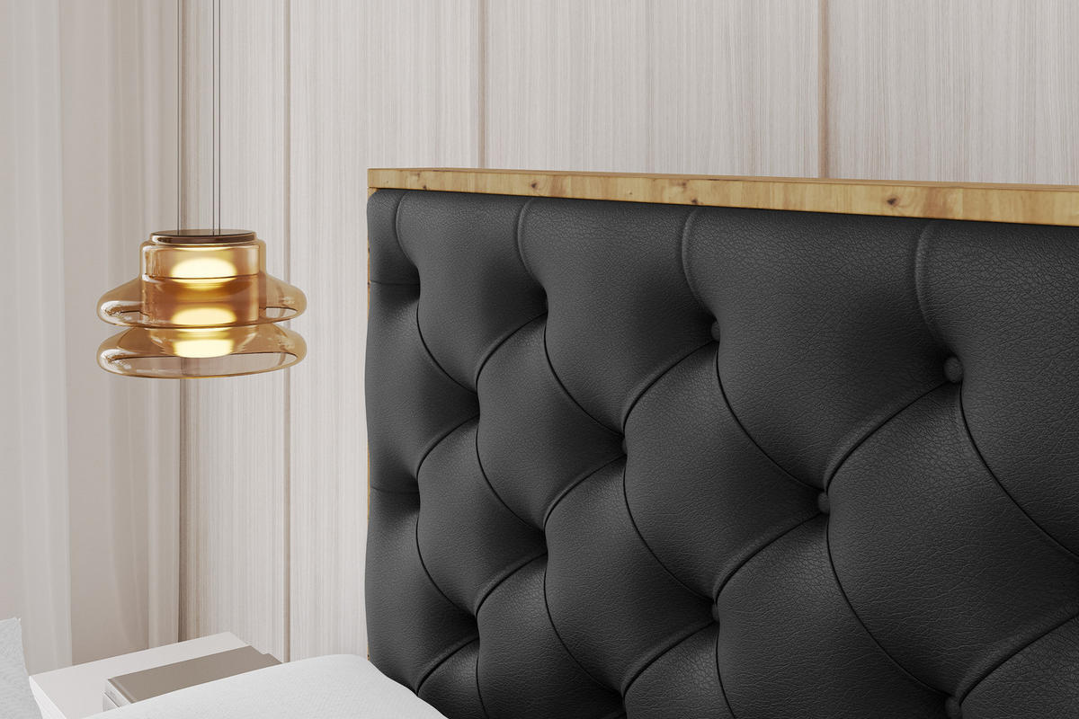 POLSTERBETT mit Bettkasten, Fußteil und Lattenrost, Boxbett ohne Matratze - ENZO3-Z 120x200 Schwarz Kunstleder - Schwarz Hochglanz, Holzwerkstoff/Textil (120/200cm) - ALTDECOR