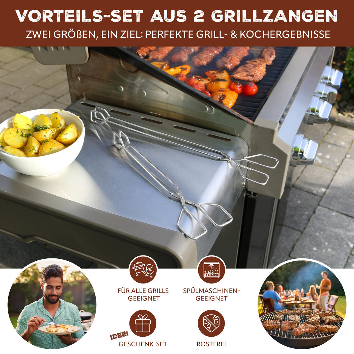 GRILLZANGE 2er-Set, silber, Edelstahl - Edelstahlfarben, Metall (39.5cm) - bremermann