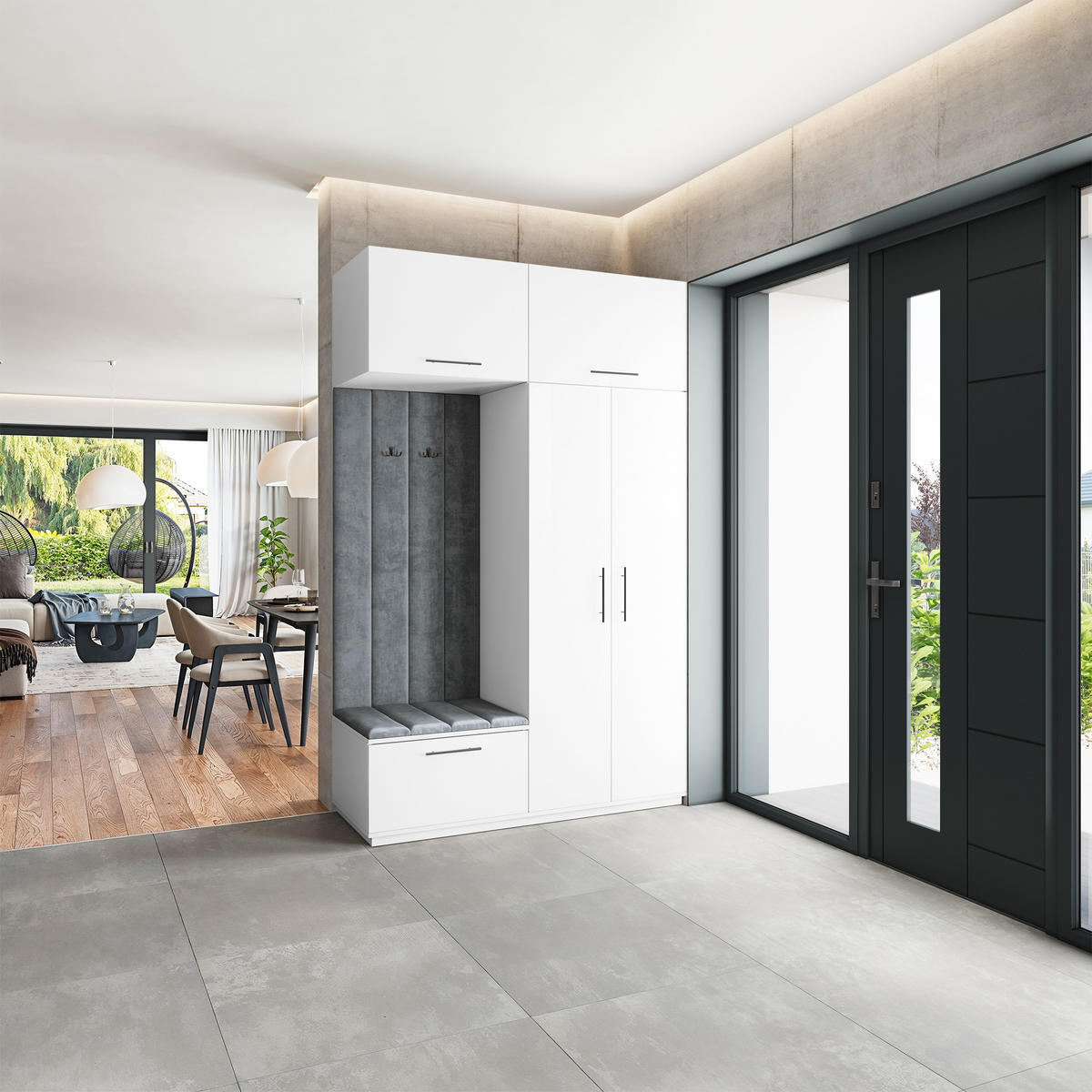 GARDEROBENSCHRANK REMA 150/240/60 cm Modern Garderobe-Set Weiß - Weiß/Grau, Holzwerkstoff (150/240/60cm) - MASSENO