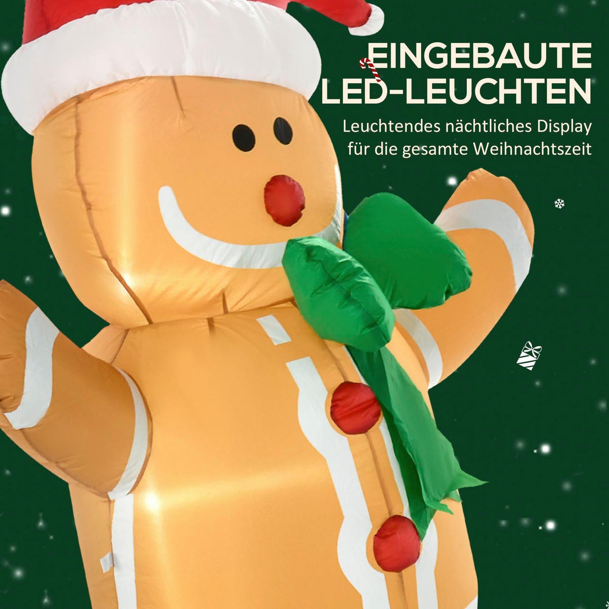 LEBKUCHENMANN aufblasbar Weihnachtsdeko 1,83 m , 3 LEDs wetterfest - Gelb, Textil (70/183/110cm) - HOMCOM