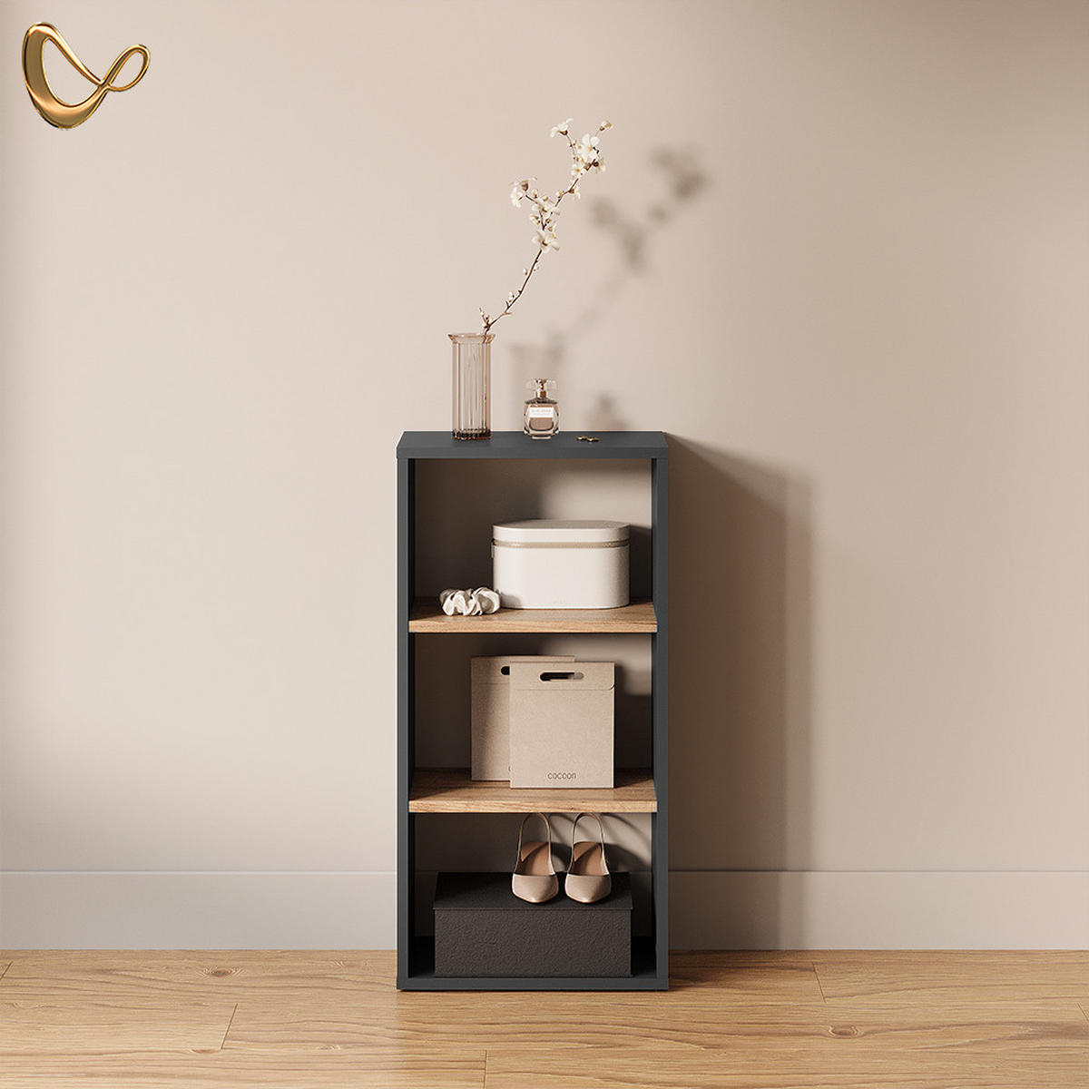 AUFBEWAHRUNGSREGAL Ortello Anthrazit/Goldkraft Eiche 40 x 80.1 cm - Honigeiche/Anthrazit, Holzwerkstoff (40/80.1/24cm) - Livinity®