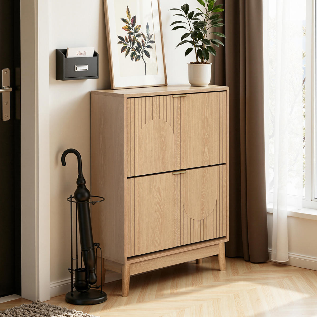 SCHUHSCHRANK | B60 x T24 x H92 cm - Eichefarben, Holzwerkstoff (60/92/23.5cm) - Hometopia