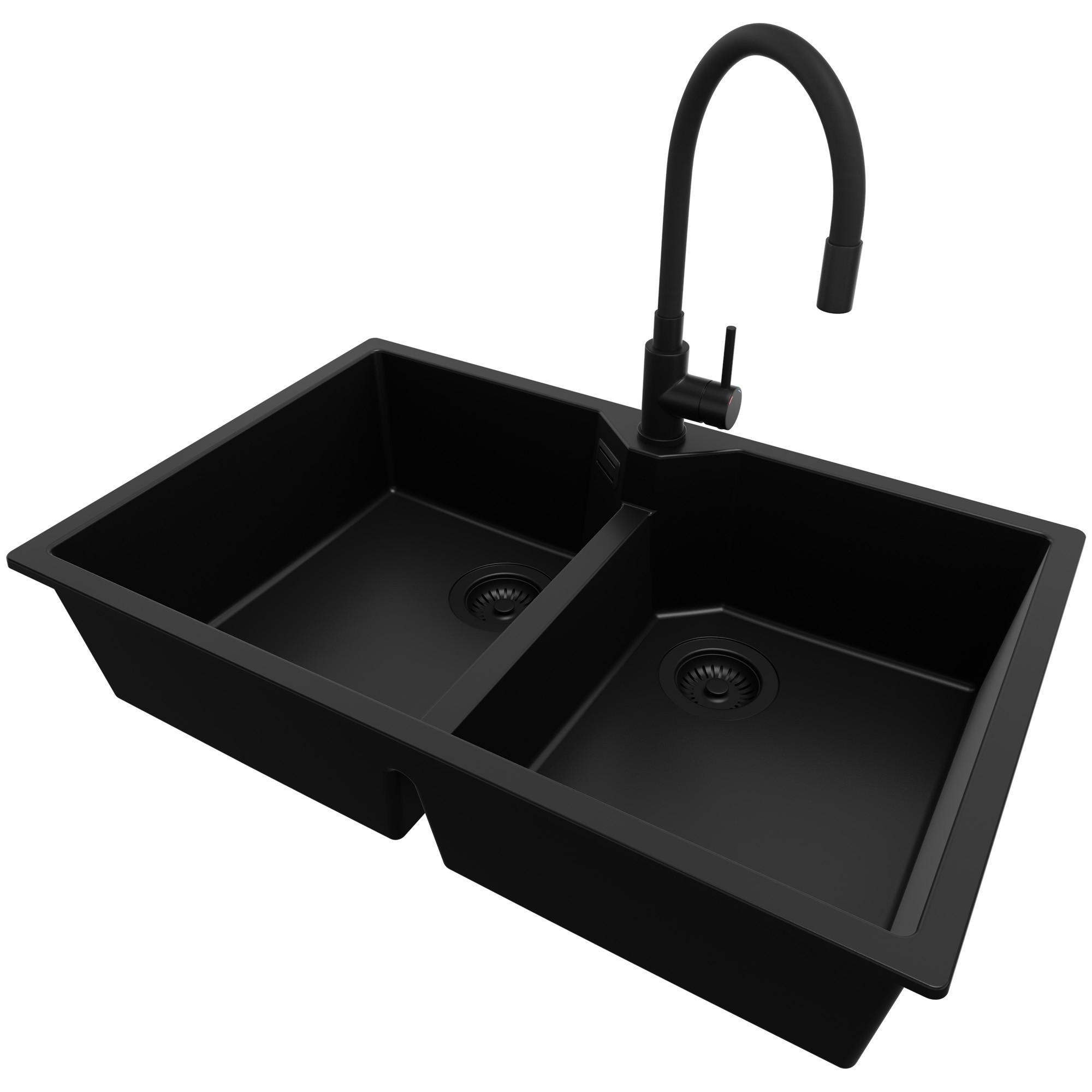 Primagran Granitspüle Schwarz, Schwarz, Schwarz 78x19x50 cm