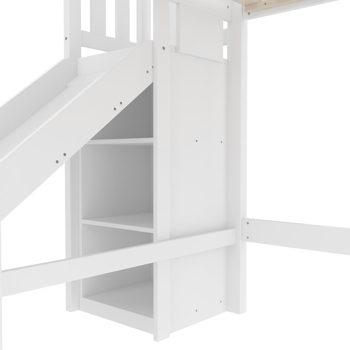 HOCHBETT 90x200cm Weiß Kiefer Kinderbett LED-Licht Regale Rutsche EN747 - Weiß, Holz (90/200cm) - FLIEKS