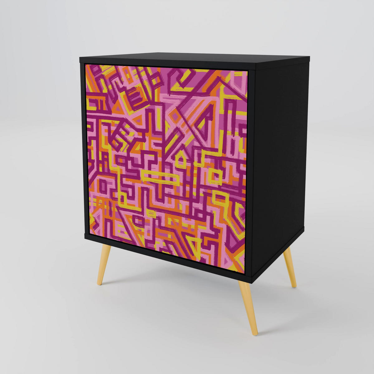 SIDEBOARD LOVELY MEMORIES, Schwarz, 57,5x42x72,5 cm, Schwarze Metallfüße - Multicolor/Schwarz, Holzwerkstoff/Metall (57.5/72.5/42cm) - SpaceRebels