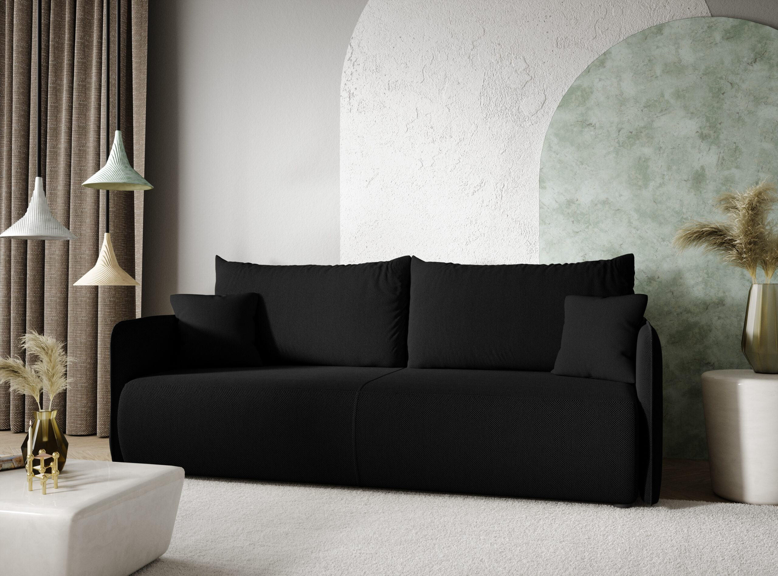 SCHLAFSOFA 4-Sitzer Schwarz - Schwarz, Textil (216/86/105cm) - Furnisell