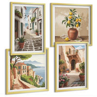 BILDER SET 4er Set - 50x50 cm & 40x60 cm Goldrahmen - Straßen, Häuser, Pflanzen, Töpfe - Goldfarben, Kunststoff (50/50cm) - TULUP