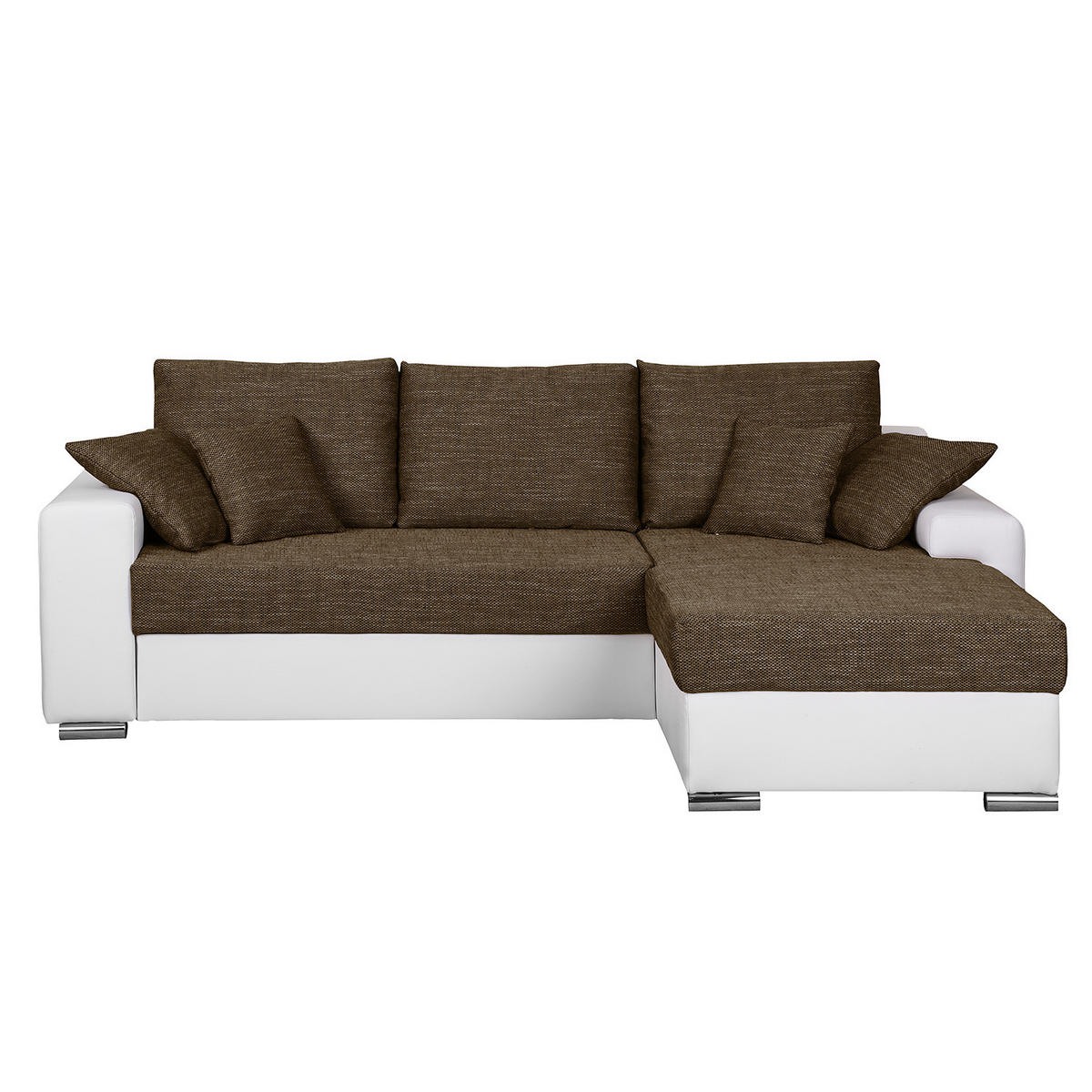 ECKSOFA mit Schlaffunktion - Kunstleder / Strukturstoff, beidseitig montierbar - Weiß/Braun, Kunststoff (240/166cm) - home24