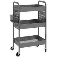ROLLWAGEN, Servierwagen Aufbewahrungswagen mit 3 Etagen für Küche, Dunkelgrau - Dunkelgrau, Metall (30.5/75/53.5cm) - HOMCOM