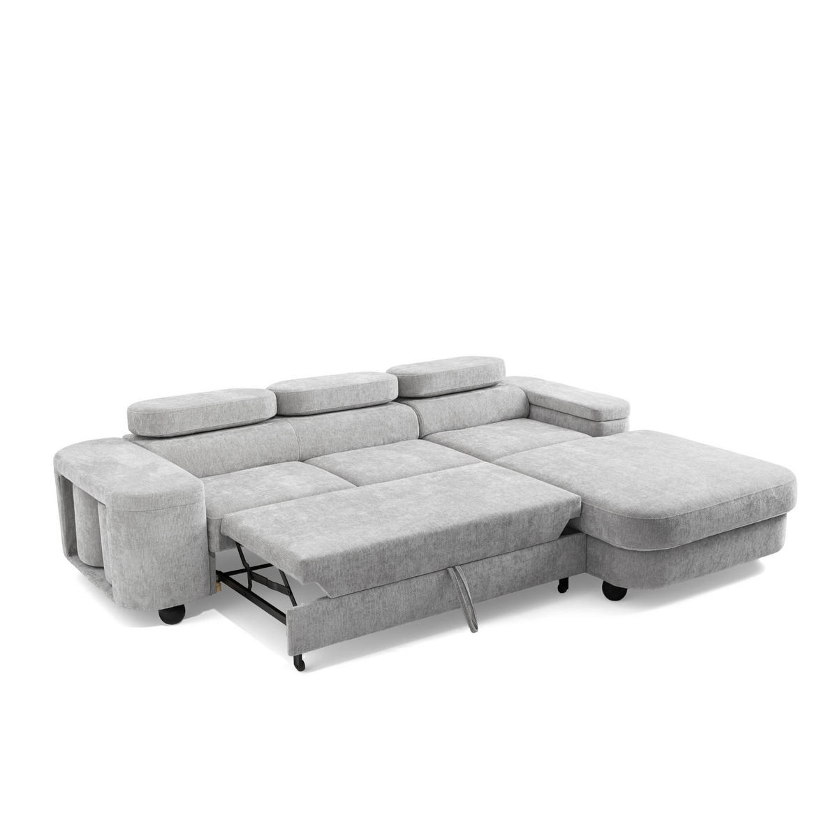 ECKSOFA LOVE L Rechts mit Schlaffunktion 124x210 Chenille Hellgrau - Hellgrau/Schwarz, Holz/Textil (205/284cm) - Muffo