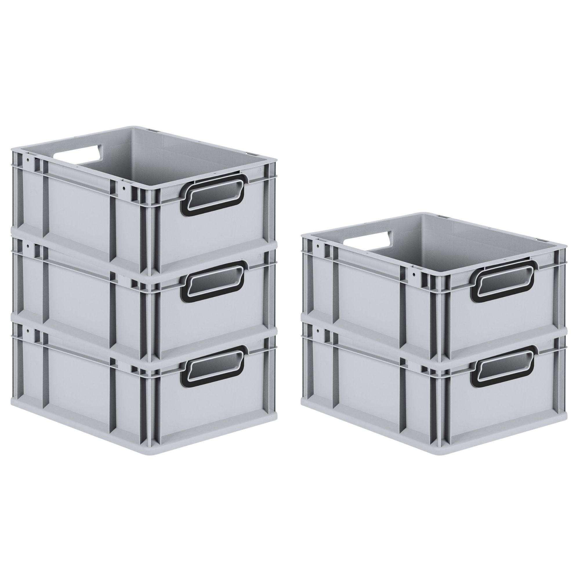 EUROBOX 5x NextGen Color 17x30x40 cm 16 Liter Griffe schwarz offen, Grau - Schwarz/Grau, Kunststoff (30/17/40cm) - PROREGAL