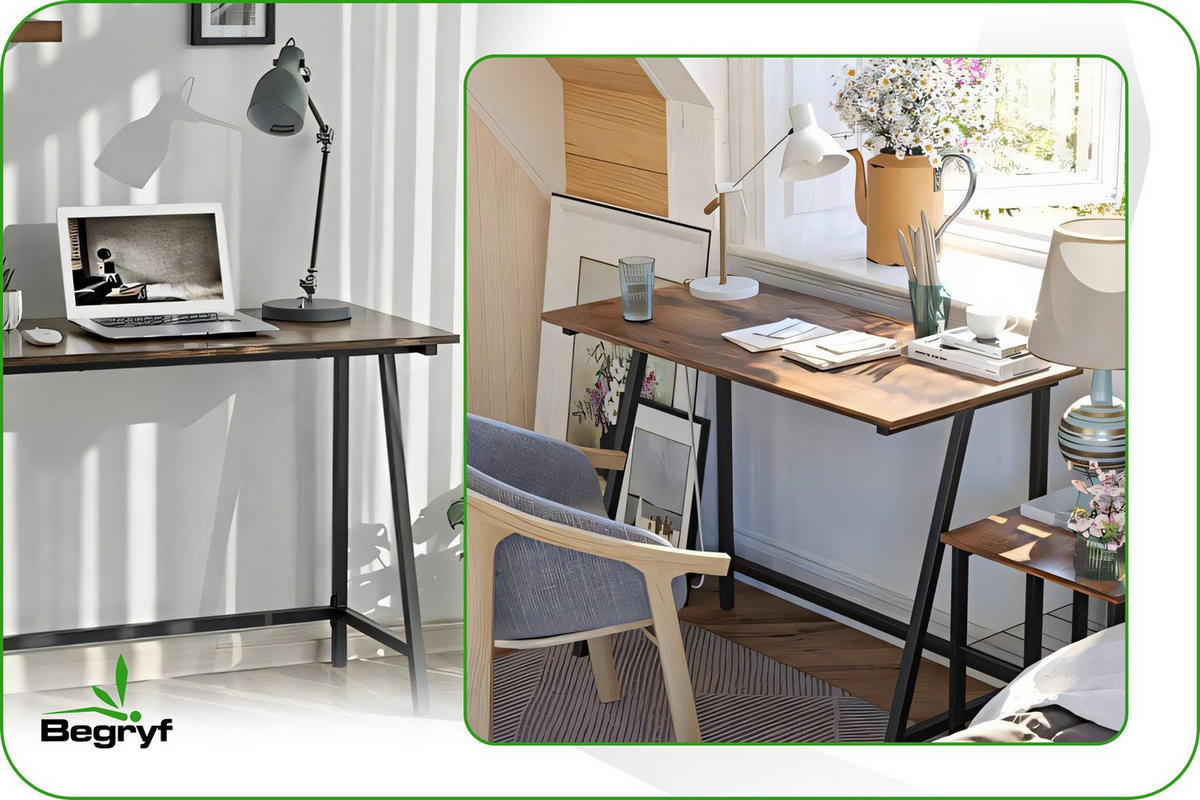 SCHREIBTISCH Metall Holzoptik Dunkelbraun Schwarz stabil 100x50x75 cm - Dunkelbraun/Schwarz, Holzwerkstoff/Metall (50/100/75cm) - Begryf