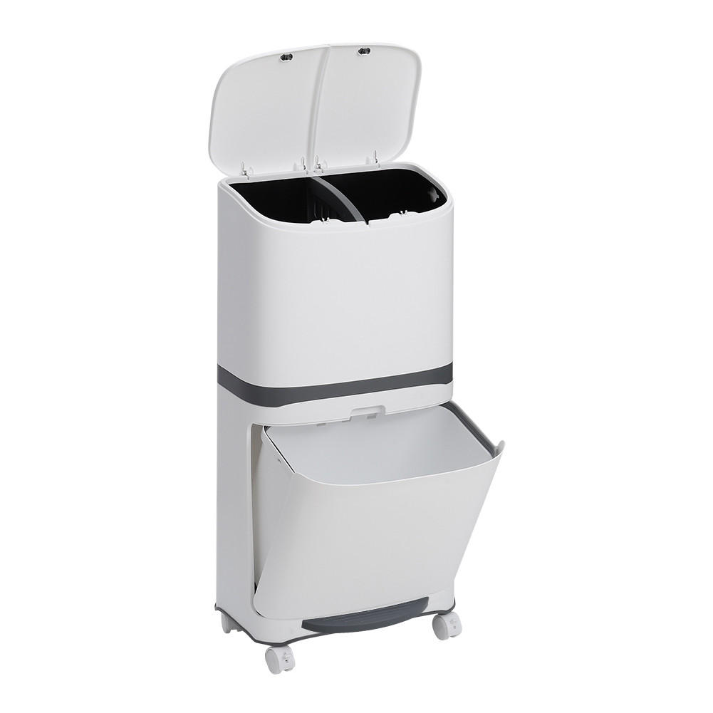 MÜLLEIMER 48L Mülltrennung 2-Stufig Pedal Rollen Kunststoff Weiß - Weiß, Kunststoff (36/79/20cm) - Livingandhome