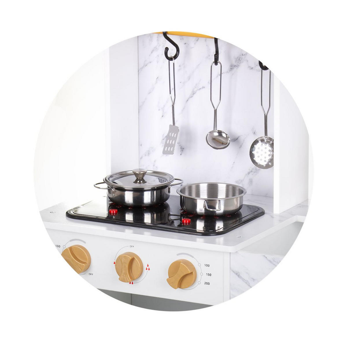 SPIELKÜCHE 94 cm weiß Holz, Licht und Sound, Mikrowelle, Eismaschine, Töpfe, Spüle - Weiß, Holz (94/29/94cm) - Chipolino