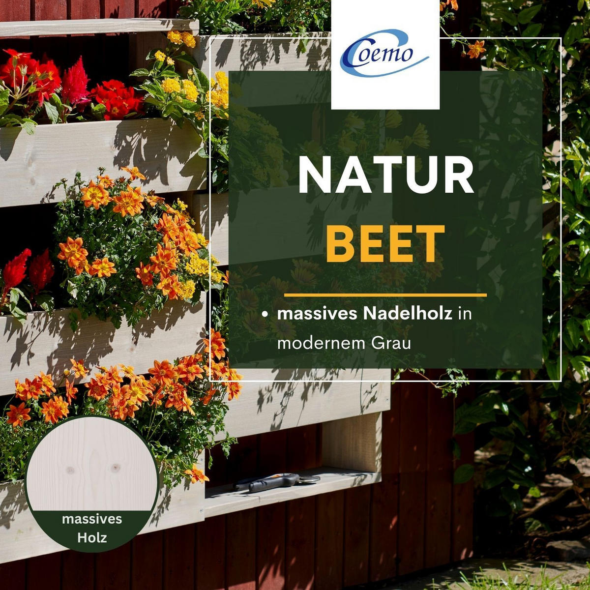 VERTIKALBEET RIGA Kräuterbeet Holz 6 Pflanzkästen - Grau, Holz (18/93/110cm) - Coemo