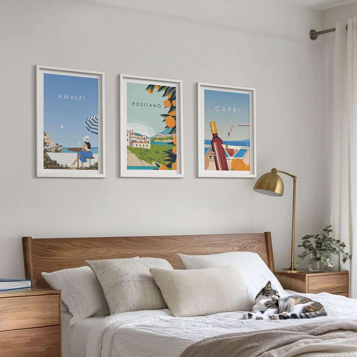 BILDER SET 3er Set - 40x60 cm Weißer Rahmen - Amalfi, Positano und Capri - Weiß, Kunststoff (40/60cm) - TULUP