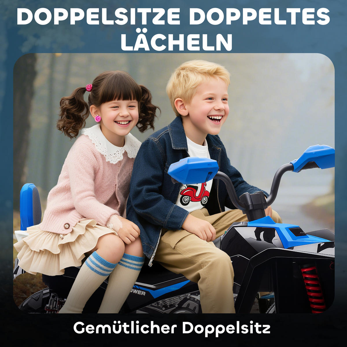 KINDER-ELEKTROQUAD 24V mit Vorwärts-, Rückwärtsfunktion, 2 Sitzer, Blau - Blau, Kunststoff (109/68.5/76cm) - AIYAPLAY