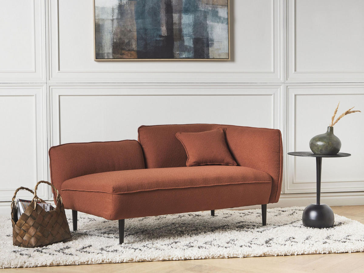 CHAISELONGUE Bouclé dunkelrot rechtsseitig Chevannes - Rot/Schwarz, Textil (138/74/77cm) - Beliani