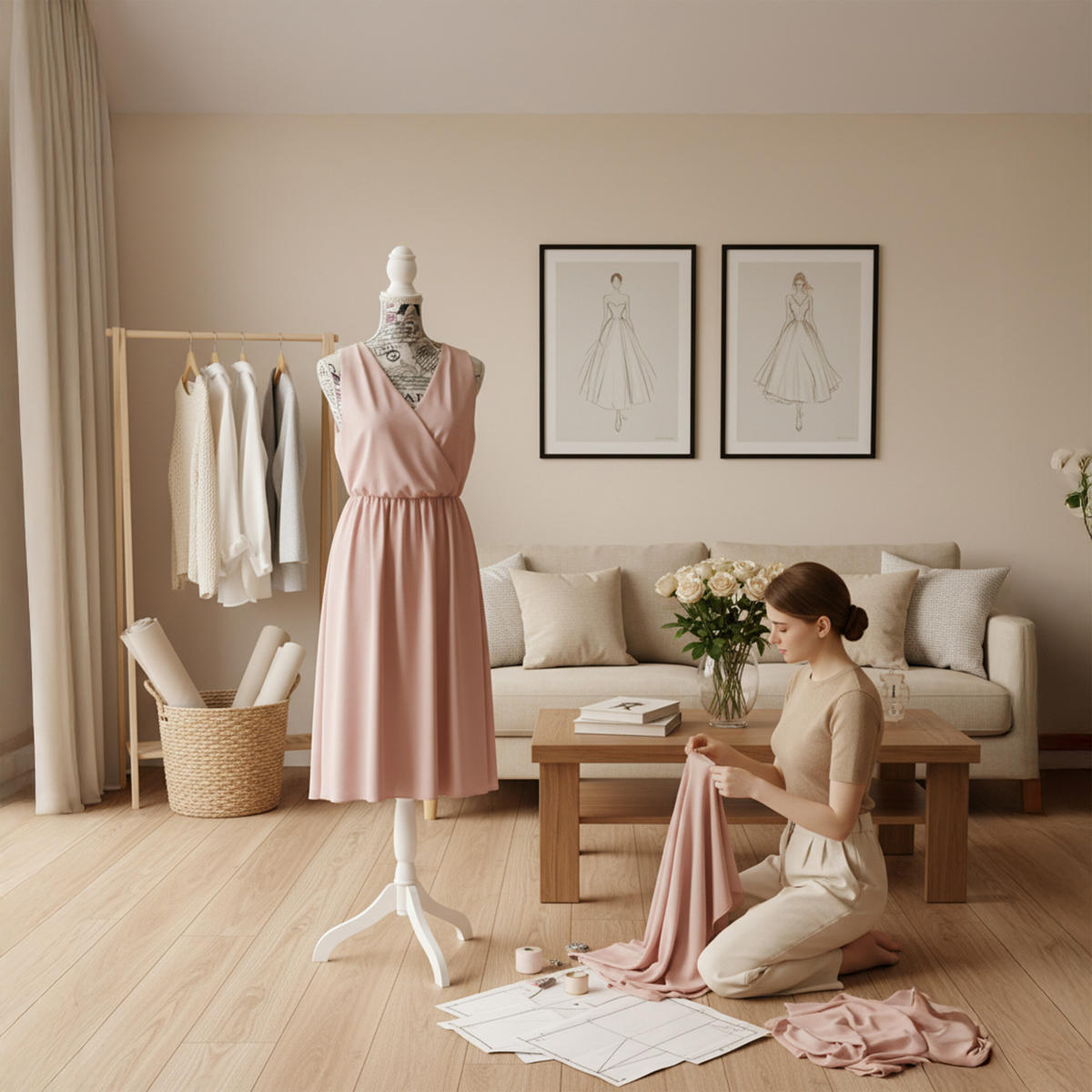 ŠIJACIA panna - viacfarebná, drevo/textil (41/167/34cm) - Relaxdays