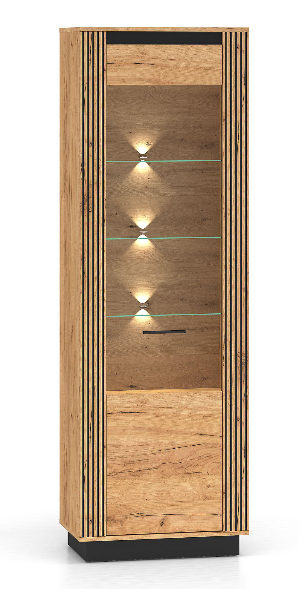 VITRINE Urso Gold Craft Eiche / Schwarz 65 / 40 / 200 cm - Eichefarben/Schwarz, Holz/Holzwerkstoff (65/200/40cm) - Feldmann-Wohnen