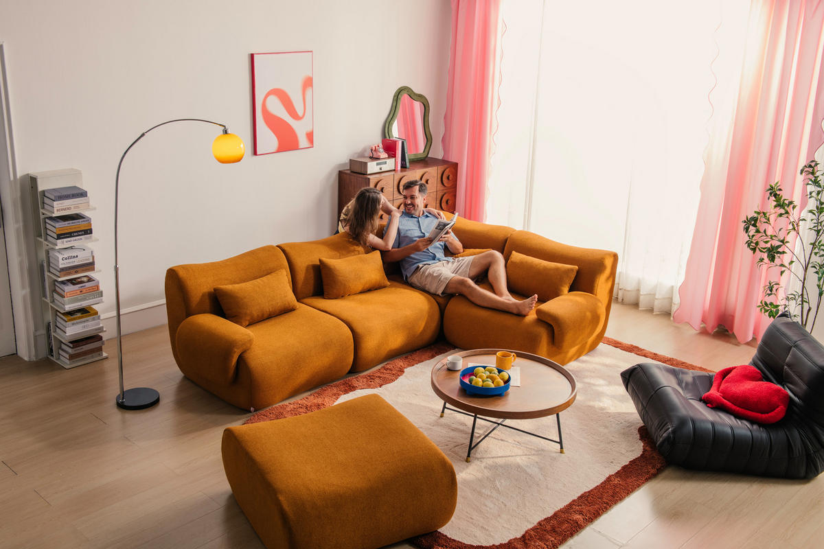 VEĽKÁ modulárna sedacia súprava bouclé tkanina škoricovo hnedá - svetlohnedá, textil (356/73/190cm) - MILYsofa