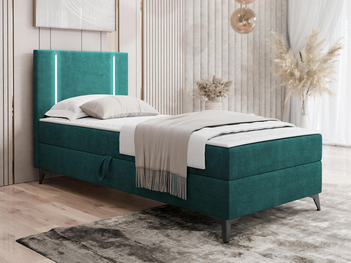BOXBETT Ono 1, Setite: Links - Türkis/Schwarz, Holz/Textil (90/200cm) - MIRJAN24