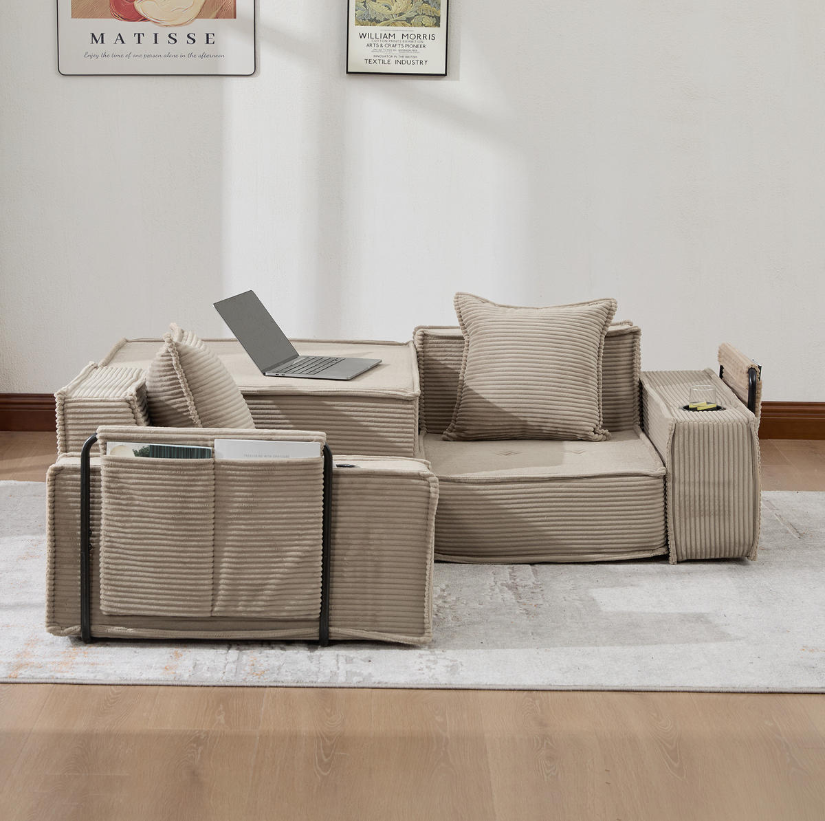 SOFA modular 162 x 78 x 66 cm Cord Khaki mit 2 Kissen - Braun, Kunststoff (78/66/162cm) - Meubliv