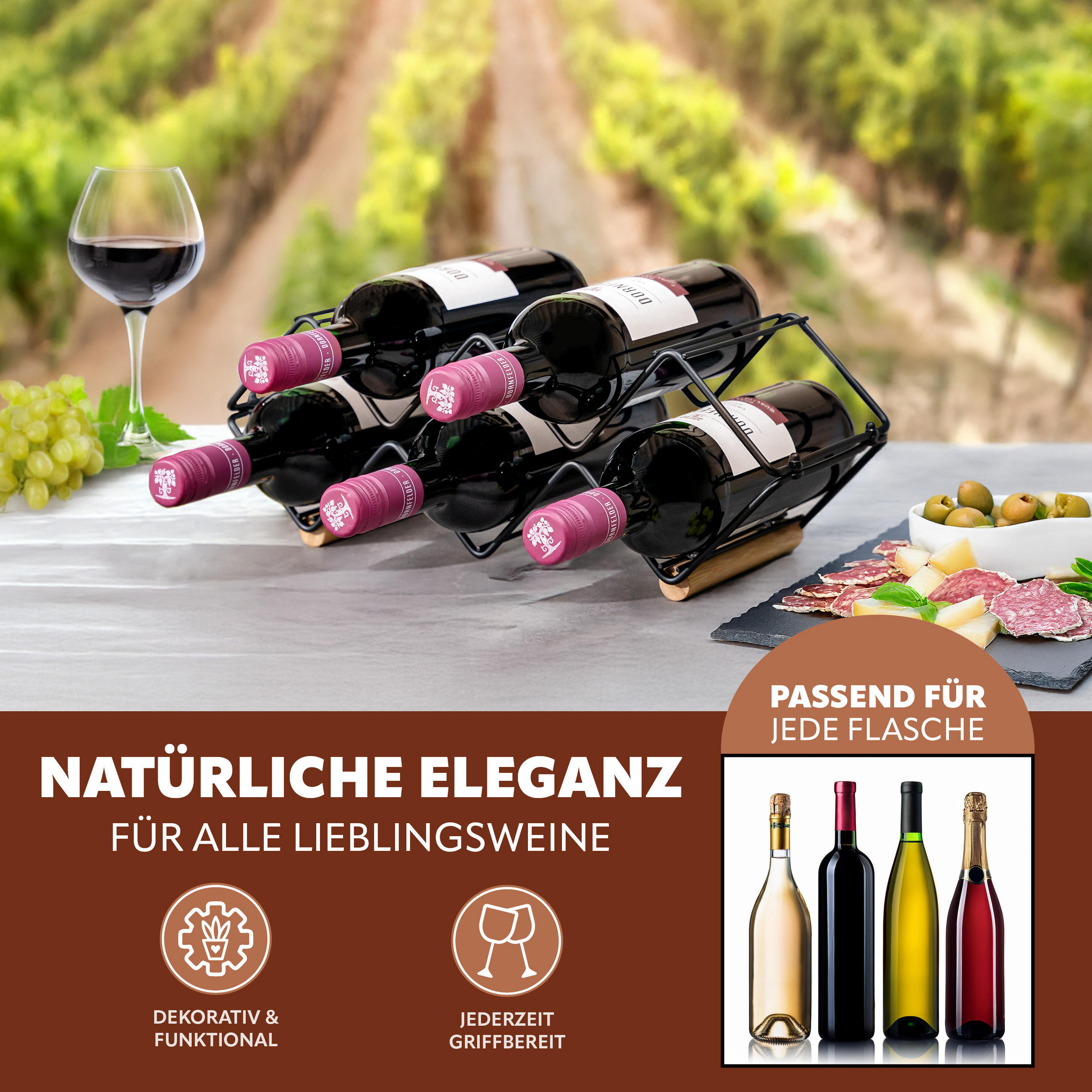 WEINREGAL, Bambus, Metall - Schwarz, Metall (39/14.5/15cm) - eluno
