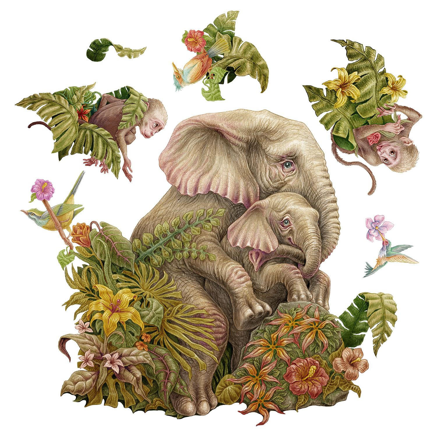 WANDAUFKLEBER 100x125cm - Tropische Blätter - Multicolor, Kunststoff (100/125/0.1cm) - Wallfluent