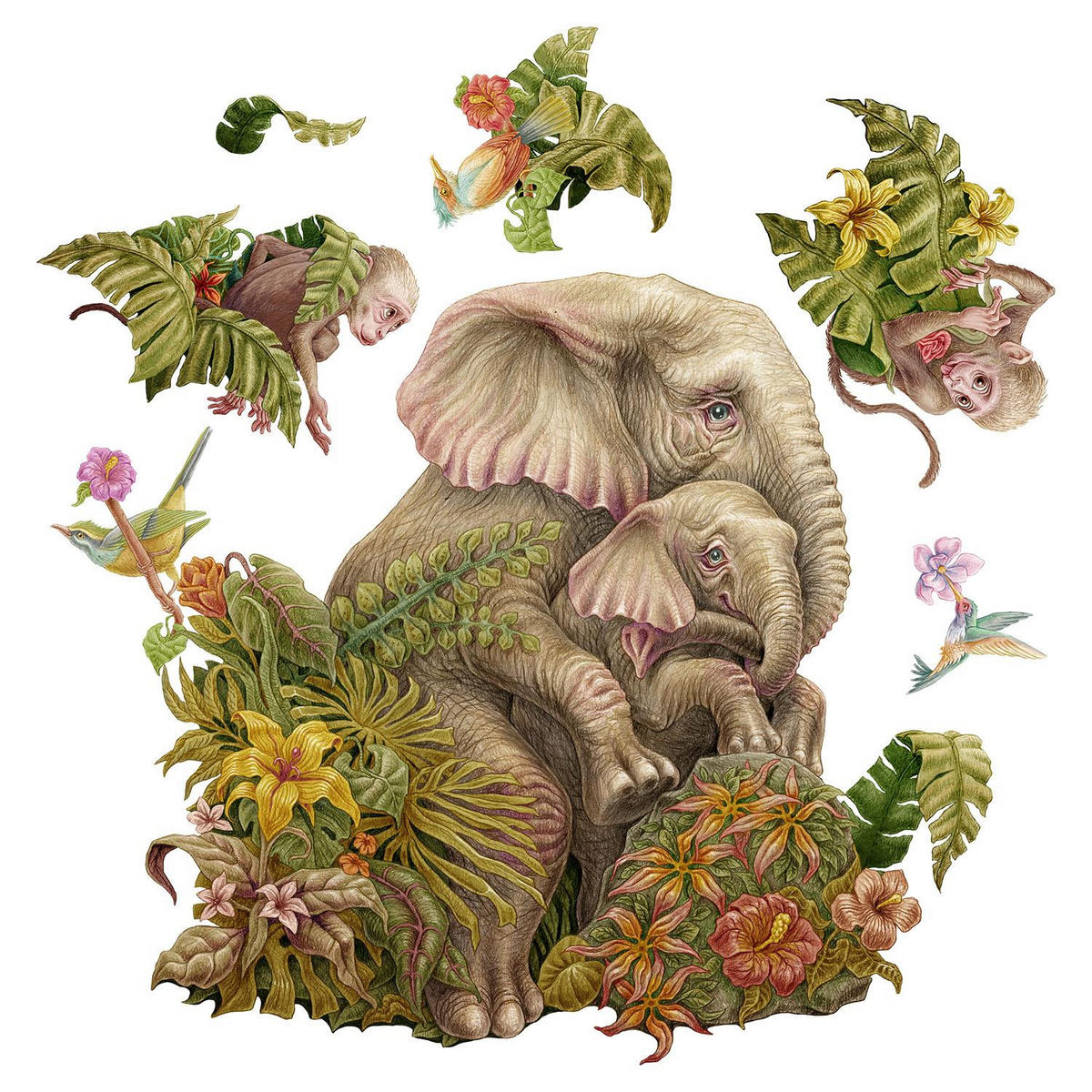 WANDAUFKLEBER 100x125cm - Tropische Blätter - Multicolor, Kunststoff (100/125/0.1cm) - Wallfluent