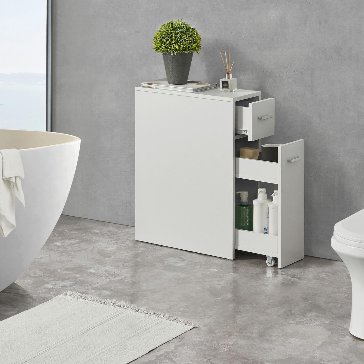 SEITENSCHRANK Kauhajoki - Weiß, Holzwerkstoff (20/61/45cm) - [en.casa]