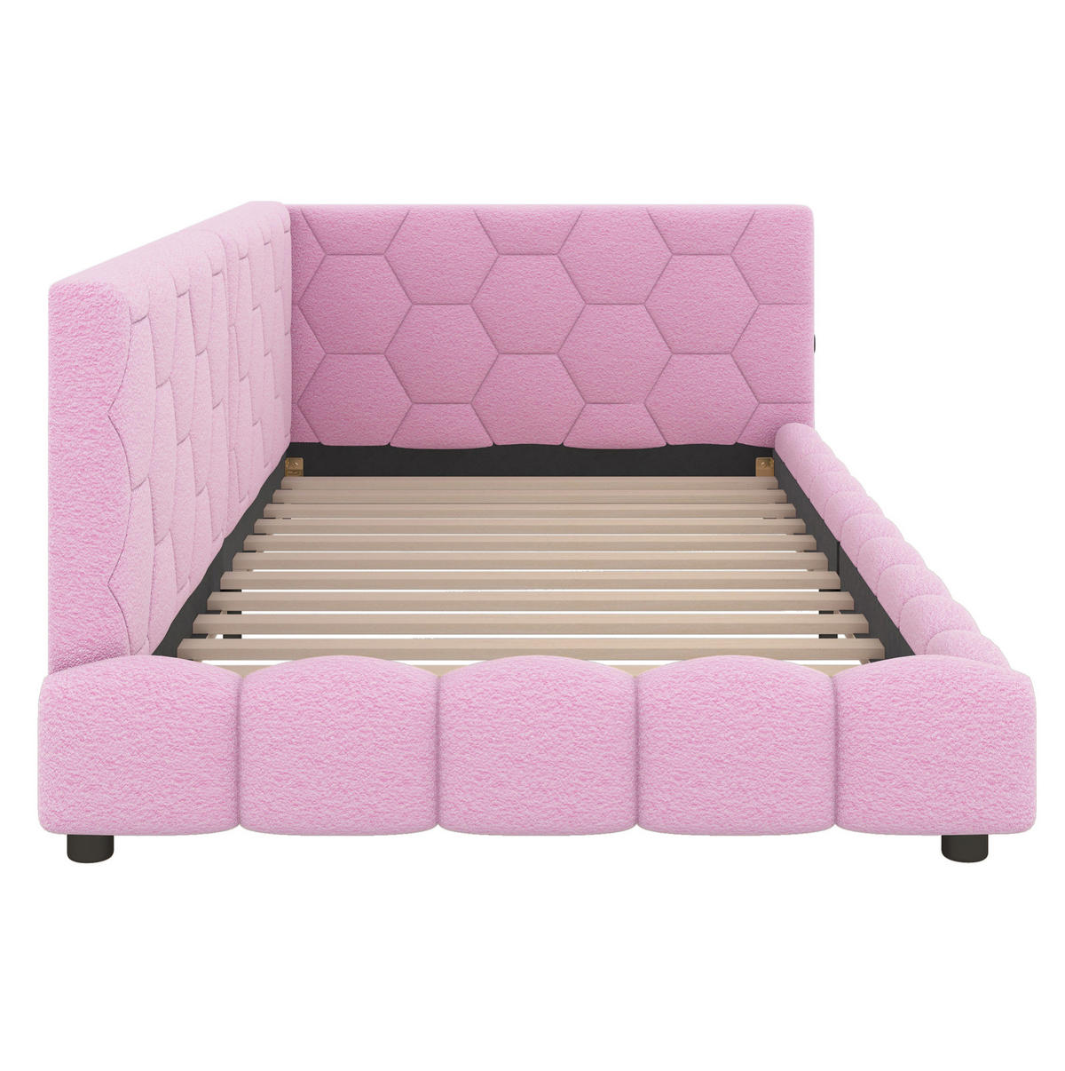BETT 90/200 cm in Rosa – inkl. Lattenrost, LED-Licht und USB-C - Rosa, Textil (90/200cm) - BEAOK