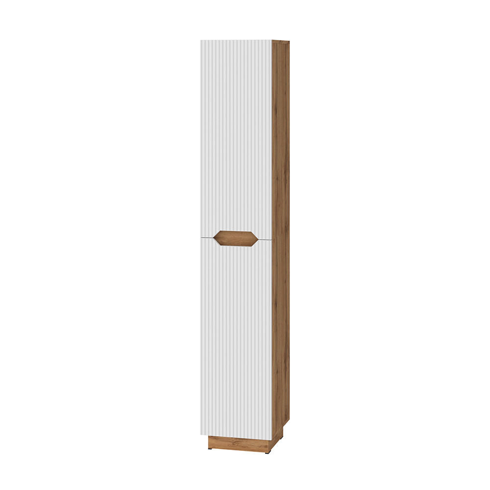 BADSCHRANK Lotta Eiche/weiß gestreift 33 x 186 cm mit 2 Türen - Eichefarben/Weiß, Holzwerkstoff (33/186/35cm) - Vicco