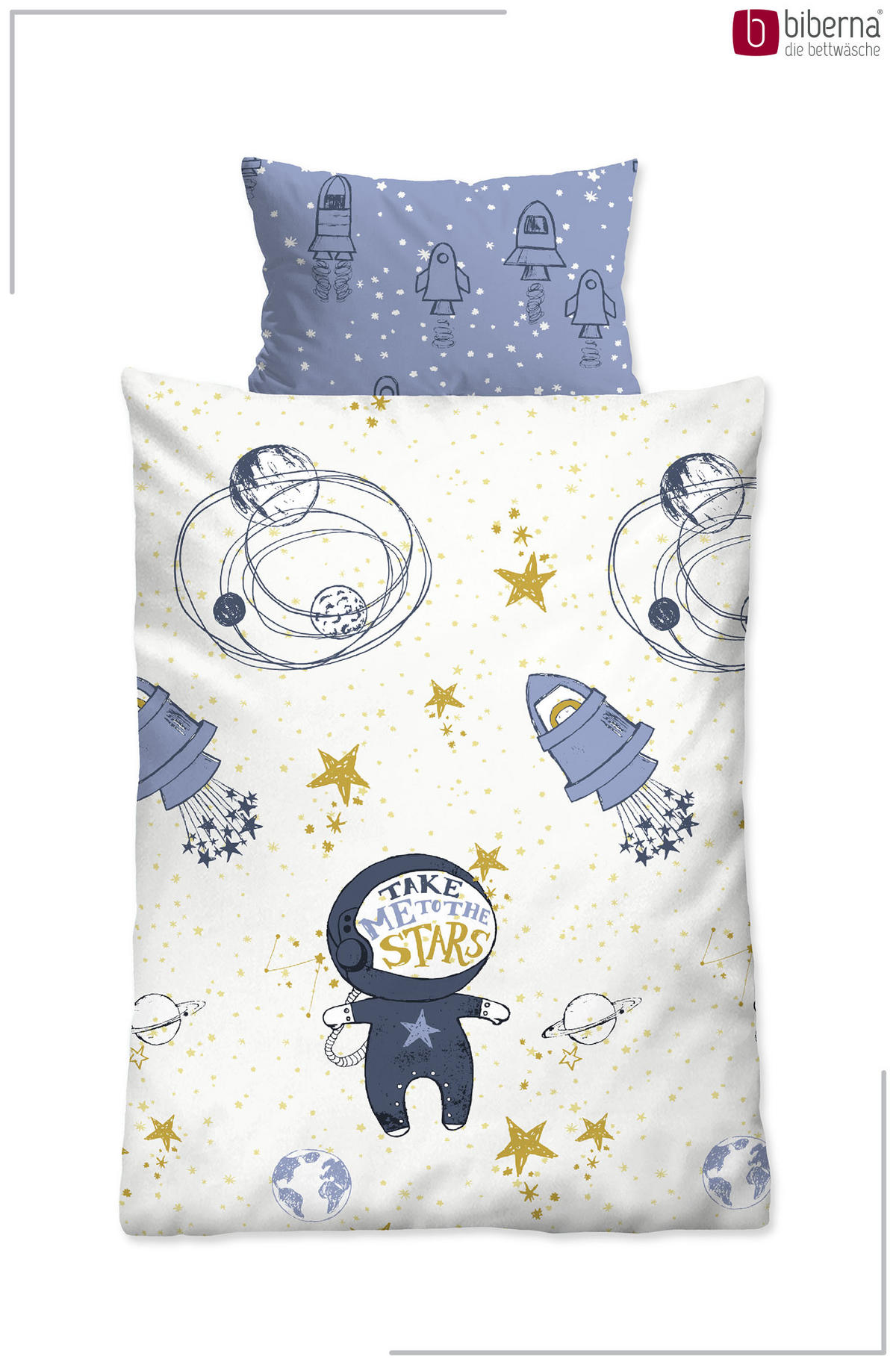 BETTWÄSCHE-GARNITUR Premium Biber Weltraum eisblau, 100x135 cm + 40x60 cm - Hellblau, Textil (100/135cm) - biberna