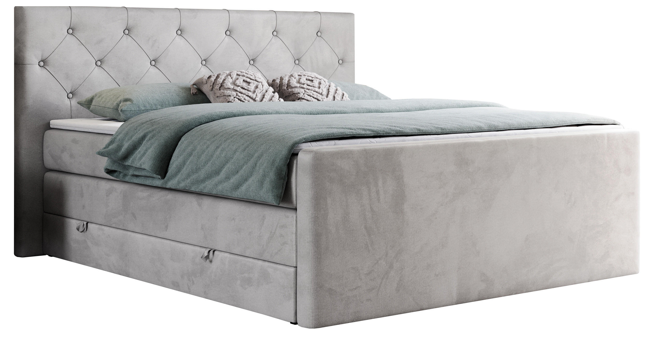 BOXSPRINGBETT KING VELEN 160/200 Hellgrau Velvet - H3 - Hellgrau, Holz/Textil (160/200cm) - MKS