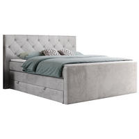 BOXSPRINGBETT KING VELEN 160/200 Hellgrau Velvet - H4 - Hellgrau, Holz/Textil (160/200cm) - MKS