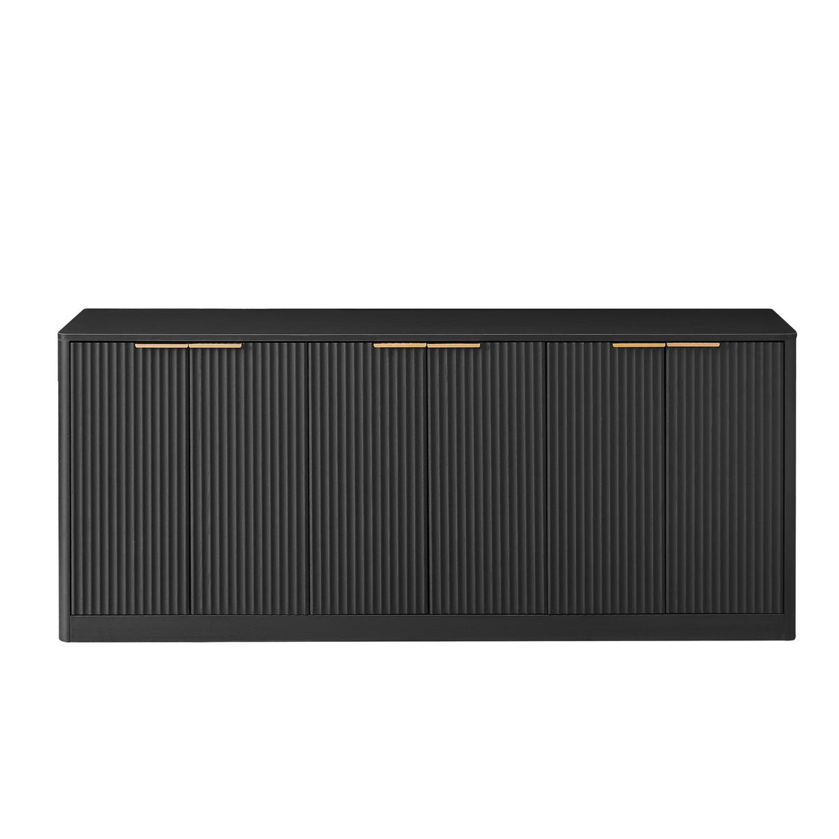 SIDEBOARD aus MDF 170x40x70,5 cm Schwarz mit 6 Türen, viel Stauraum und wellenförmiger Front - Schwarz, Holzwerkstoff (170/70.5/40cm) - Modfu