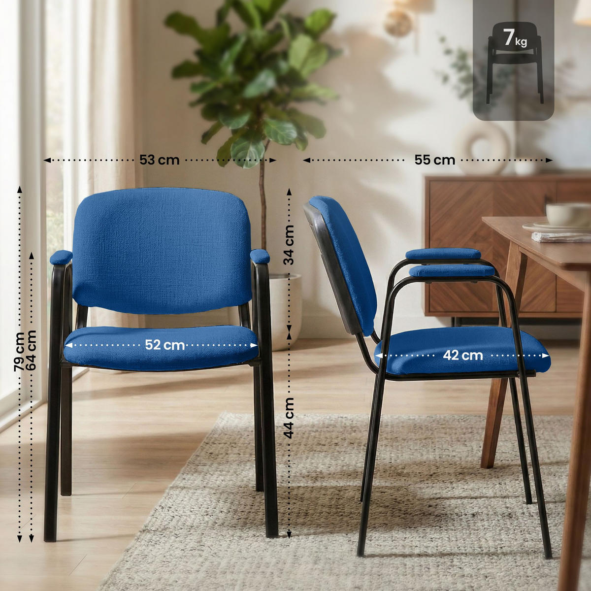 BESUCHERSTUHL Stoff Blau - Blau/Schwarz, Textil/Metall (53/79/55cm) - CLP