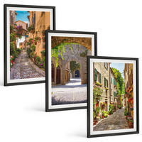 BILDER SET 3er Set - 40x60 cm Schwarzer Rahmen - Italienische Straßen, Blumen, Architektur - Schwarz, Kunststoff (40/60cm) - TULUP