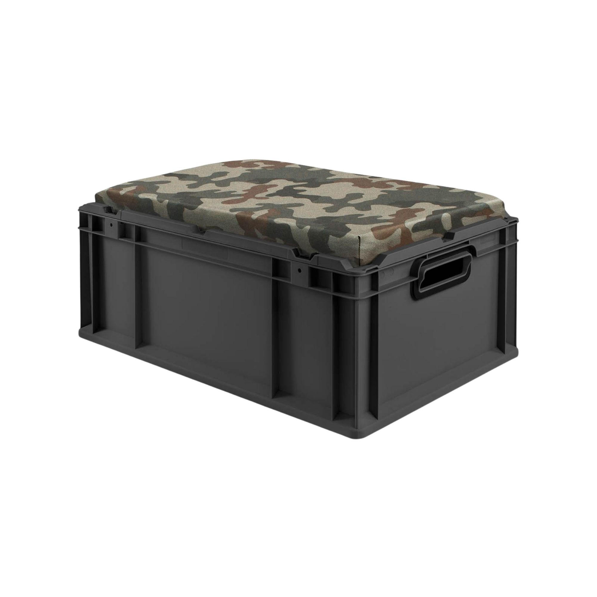 EUROBOX NextGen Seat Box Camouflage, HxBxT 26,5x40x60cm, 44 Liter, Griffe offen, Schwarz - Schwarz, Kunststoff (40/26.5/60cm) - PROREGAL