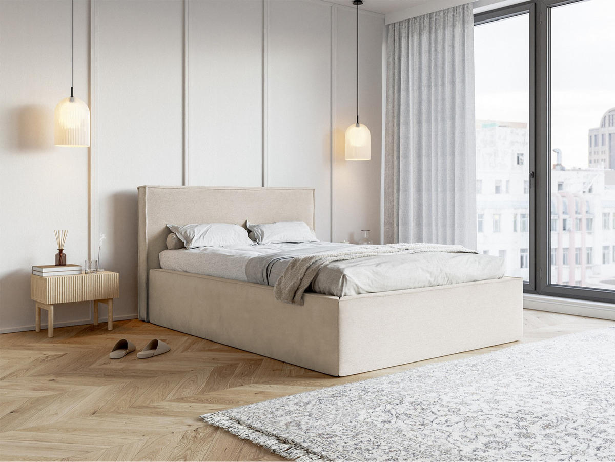 POLSTERBETT LUCERA Greige 160x200 cm - Taupe/Schwarz, Holz/Textil (160/200cm) - Selsey