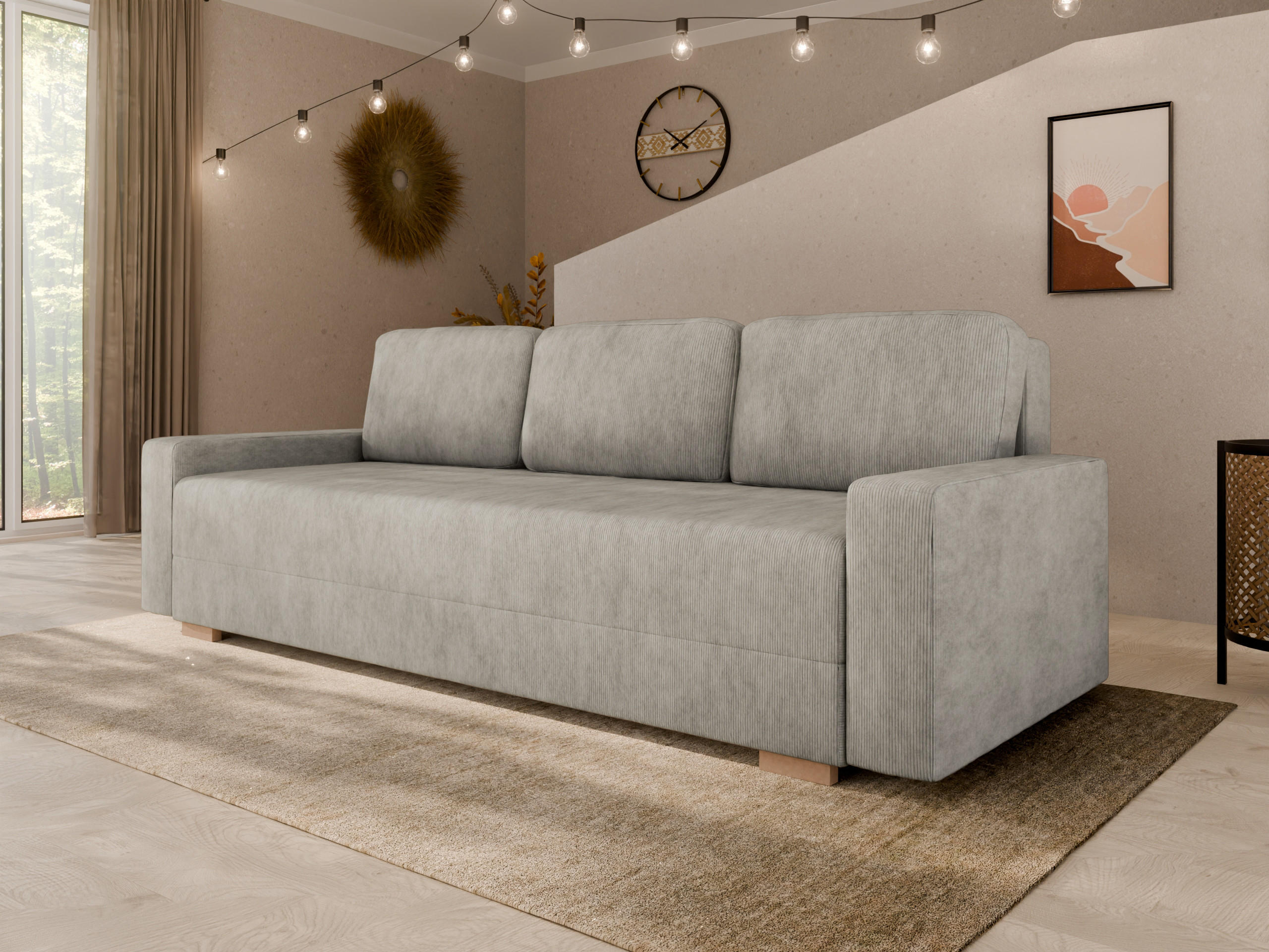 SCHLAFSOFA Celeste 3-Sitzer 3 kissen gratis, Hellgrau - Hellgrau, Holz (225/80/94cm) - Panda Möbel