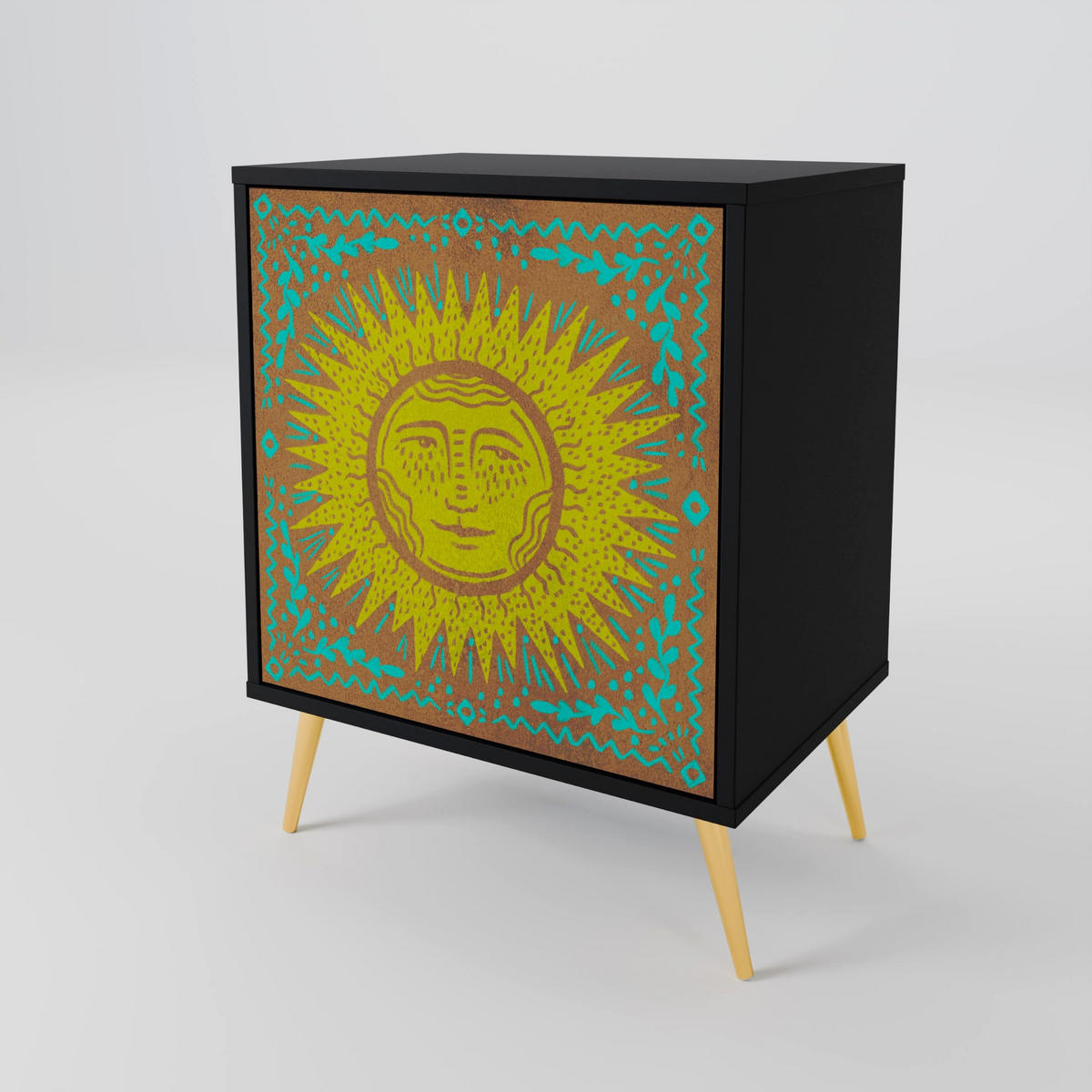 SIDEBOARD SUNSHINE EULOGY, Schwarz, 57,5x42x70,5 cm, Schwarze Metall-Sternfüße - Multicolor/Schwarz, Holzwerkstoff/Metall (57.5/70.5/42cm) - SpaceRebels