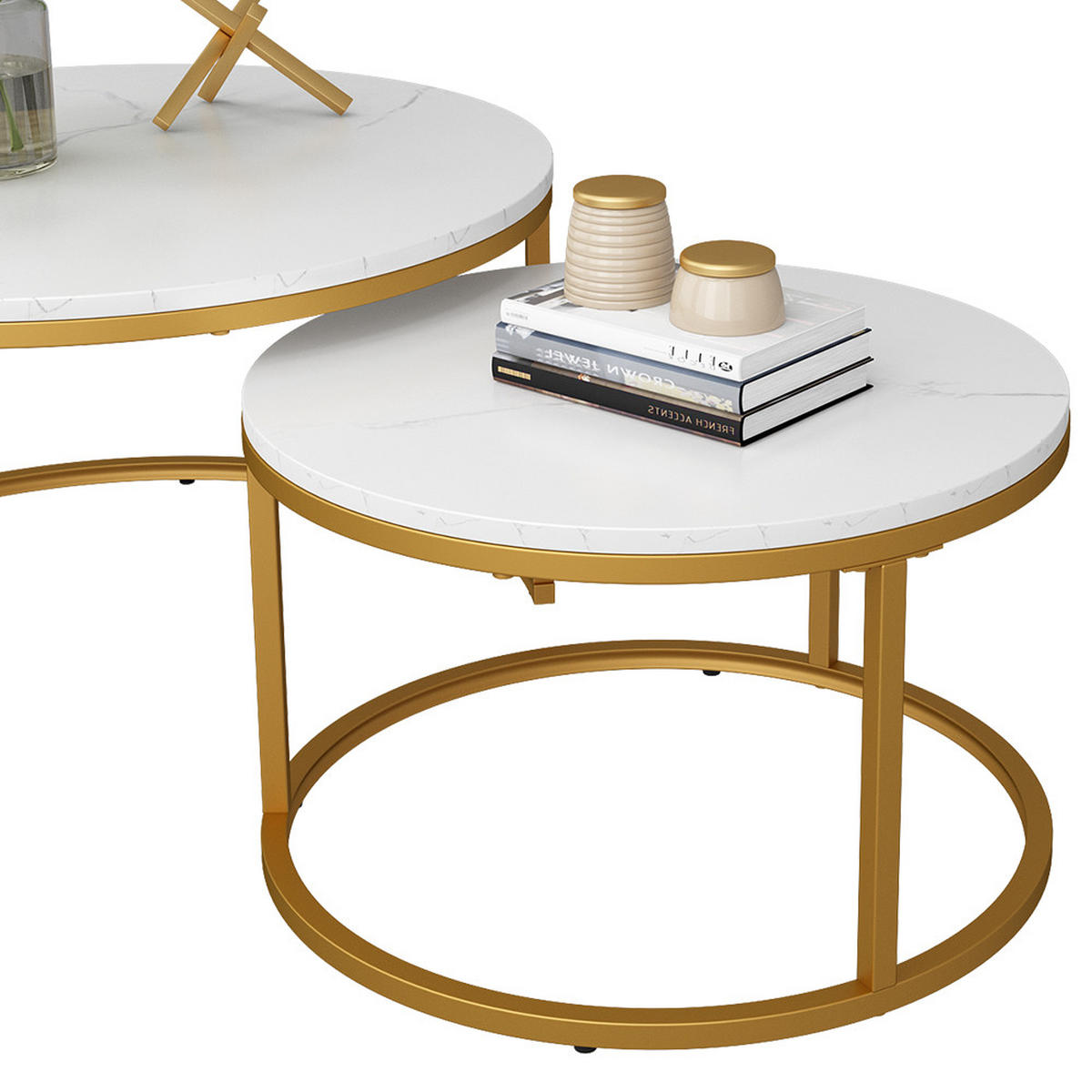 COUCHTISCH-SET Montreal Weiß/Gold 77 x 40 cm 2 Teile - Goldfarben/Weiß, Holzwerkstoff (40/77/40cm) - Vicco